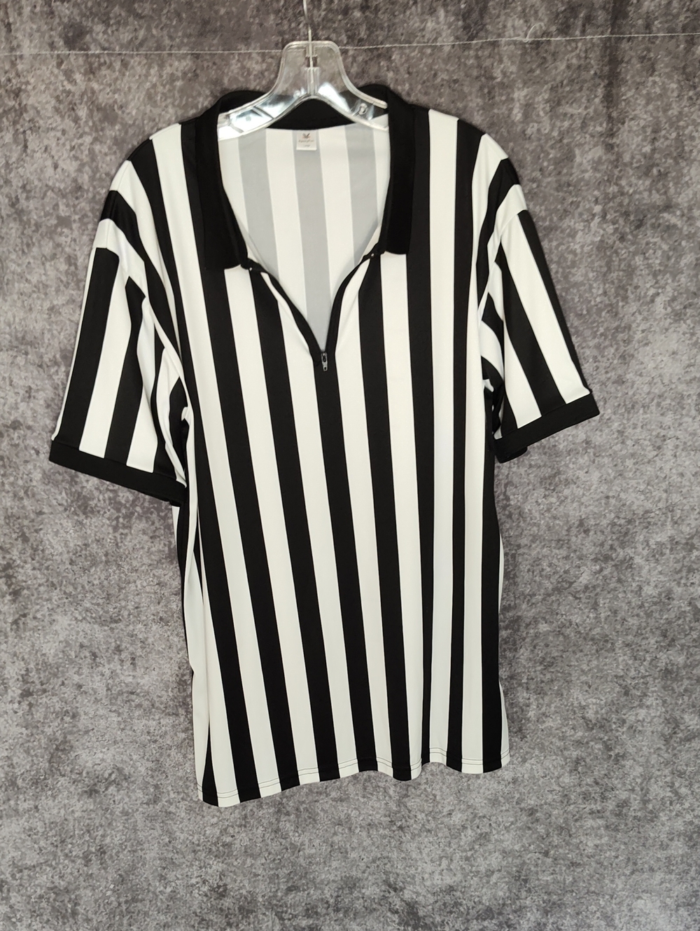 Men's Black & White Striped Referee Polo - Zipper Front